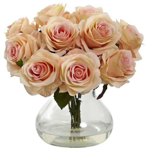 Nearly Natural Rose Artificial Arrangement with Vase