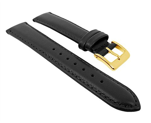 Herzog Uhrenarmband Seidenkalb Leder Band Schwarz 26712G, Stegbreite:16mm