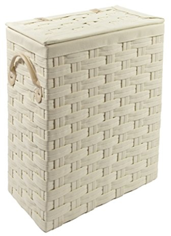 EHC Slimline Laundry Linen Basket Bin Bathroom Storage Hamper Basket With Lid - Cream