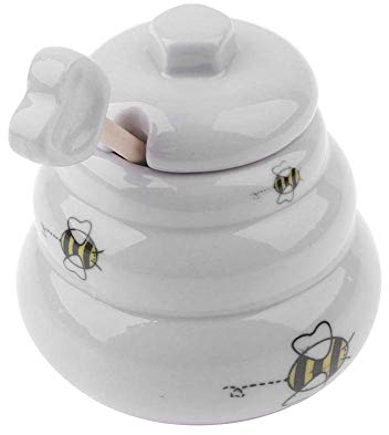 GADMA Pot porte miel en céramique blanche, en forme de ruche
