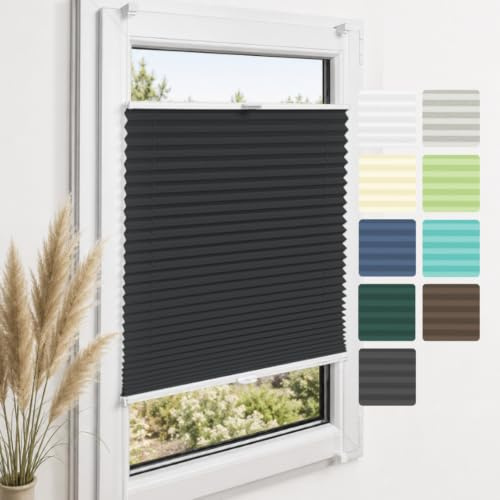 Home-Vision Premium Plissee ohne Bohren Klemmfix Schwarz B65 x H200cm | Faltrollo mit Klemmträger Lichtdurchlässig Rollo Leinenoptik Blickdicht Sonnenschutz Jalousie für Fenster & Tür