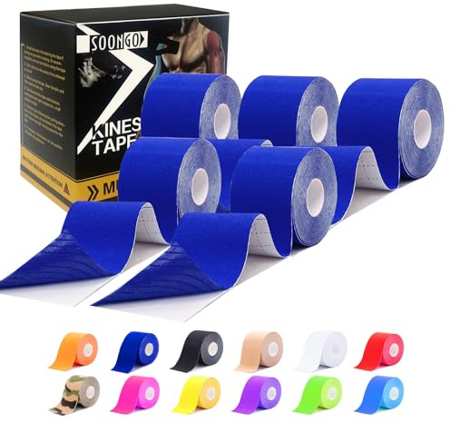 Kinesiology Tape Rock Tape Physio Tape 5m roll, Elastic Therapeutic Sports Tape for Shoulder, Ankle, Elbow, Wrist, Knee Support, Waterproof Physiotherapy Body Tape for Muscle Pain by SOONGO