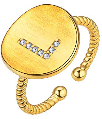 Suplight Buchstabe L Offener Ring Damen Weißgold überzogend Runde Platte mit Zirkonia Dekoriert Initiale Fantasie Statement Ring 925er Silber Schmuck für Mädchen Geburtstag Geschenk(silber)