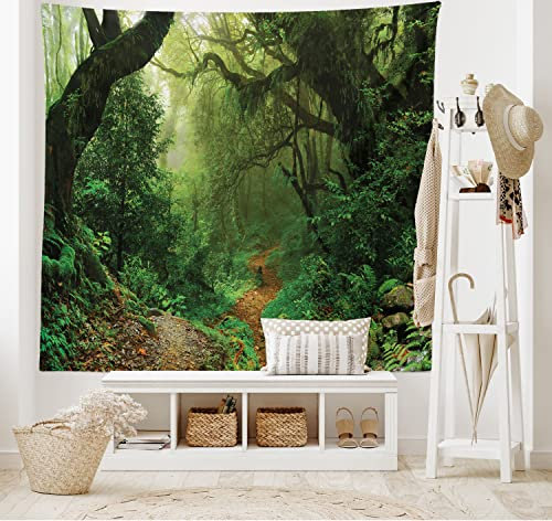ABAKUHAUS Nepal Wandteppich, Wald in Asien Touristic aus Weiches Mikrofaser Stoff Waschbar ohne Verblassen Digitaldruck, 150 x 110 cm, Grün Braun