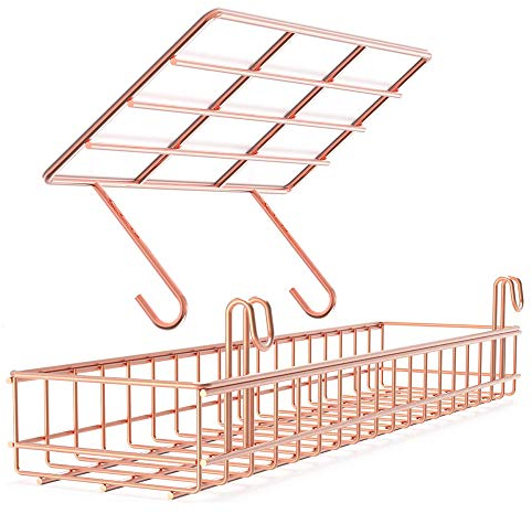 AQJSQ Korb/Regal für Gitter Pinnwand, DIY Multi-Funktion Wandgitter Rose Gold deko 40 * 10 * 5/25 * 10 * 8 cm