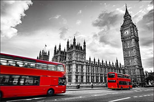 Muralo Fototapete Architektur 240 x 360 cm Vliestapete Wand Tapete London Big Ben Bus Straße Himmel Wohnzimmer Schlafzimmer Moderne Wandbild Abstraktion Wand Dekoration