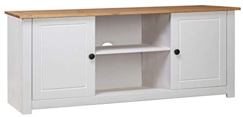 Festnight Meuble TV Moderne en Bois | Meuble Télévision | Meuble TV Blanc 120x40x50 cm Bois de pin Massif Assortiment Panama