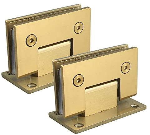 2pcs Heavy Duty 90 Degree Glass Door Cupboard Showcase Cabinet Clamp Shower Doors Hinge Replacement Part Wall-to-Glass, Stainless Steel Brushed Nickel Gold (90 Degree)