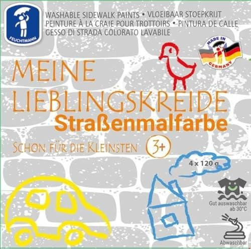 Feuchtmann 657.5005 - Meine Lieblingskreide, 4 Dosen mit je 120 g, flüssige Straßenmalfarbe, ideal für Kindergarten, Kita, Schule und Hort zum kreativen Spielen