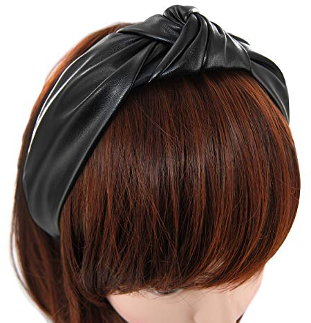 axy Leder Haarreif Lederlook Haarreifen Damen Haarband Vintage Hairband Stirnband Klassische und modische Leather HR27AL (Schwarz)