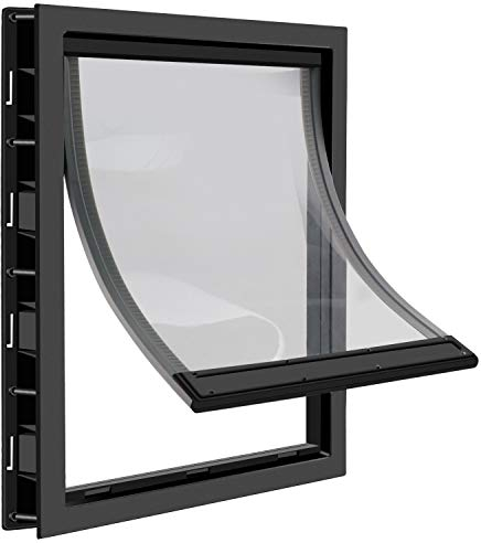 CEESC Hundeklappe mit weicher, transparenter Magnetklappe und einrastbarer Verschlussplatte, Premium-Haustür aus PVC-Kunststoff für kleine, mittlere Hunde und Welpen (L, Schwarz)