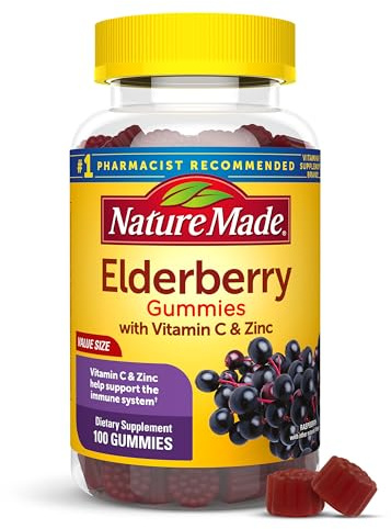Nature Made Elderberry Gummies with Vitamin C and Zinc, Dietary Supplement for Immune Support, 100 Elderberry Gummies, 50-Day Supply