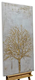 KunstLoft Leinwandbild | 100% HANDGEMALT | 60x120cm | Gemälde 'Tree of Life' | Wald & Bäume | Grau | Wandbild Wohnzimmer