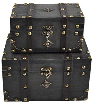 Trendy Boy 2 pcs/ensemble Boîte De Rangement Vintage Faite À La Main - Boîte De Rangement En Bois Boîte À Bijoux De Style Antique Boîte Décorative (301-Combo2)