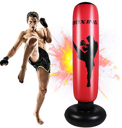 170CM Boxsack Erwachsene, Freistehender Standboxsack, Aufblasbare Boxsack Stehend, MMA Boxpartner Boxing Trainer Heavy Duty Punchingsäcke, für Üben Von Karate, Taekwondo, Druckentlastung, Heimtraining