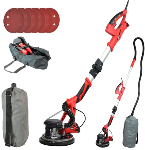 Ponceuse girafe 800w 230v - Ponceuse télescopique réglable de 1m30 à 1m70 - Eclairage LED - Inclu Sac de poussières