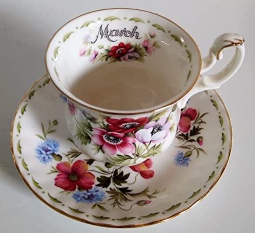 Rofu Tazza da collezione Royal Albert Marzo, 1 tazza, 1 piattino, Bone Cina, cilindrico, floreale, isolata, porcellana ossea, tazza da tè, cilindro, tazza, a casa