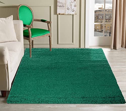 Serdim Rugs Plain Living Room Shaggy Area Rugs, Emerald, 60x110cm(2'x3'7),912 EMERALD 60x110