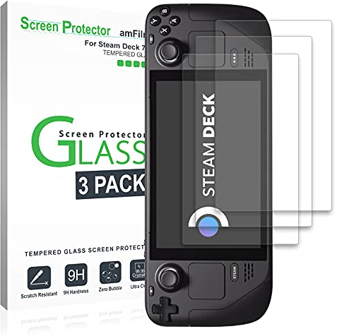 amFilm Displayschutzfolie (3 Stück) für Steam Deck 7'' 2021 Gehärtetes Glas Displayschutzfolie für Steam Deck