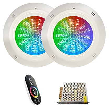 SWIMHOME Lot de 2 spots LED RVB 4 fils 18 W avec télécommande RGBV+ et transformateur 12 V DC 60 W Lumières submersibles / ABS / Croix standard