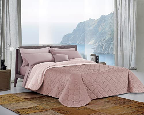 CLARA HOME Copriletto Una Piazza e Mezza Estivo Double Face Cipria/Rosa Chiaro, Trapuntino in Velluto Soffice Manopesca, Colori Luminosi, Ideale Autunno Primavera, Made in Italy