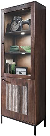 Möbel Jack Vitrine - Mangoholz massiv lackiert - Steinfurnier - B 65 cm - 2 Türen