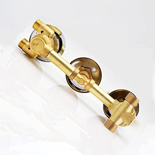 Mitigeur Thermostatique Laiton Monobloc G1/2 Colonne Mitigeur, Inverseur Robinet pour Salle Bain, 2/3/4/5 Voies, Cartouche Laiton, 3 Poignées, Sécurité Anti-brûlure (Filetage Vis 2 Sortie)