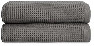 Cozy Earth Waffelhandtücher, Mini-Struktur-Waffelmuster | Bambus-Handtücher, 60 % Baumwolle, 40 % Viskose, 50,8 x 76,2 cm, weiches und saugfähiges Frottee, 2 Stück, Anthrazit