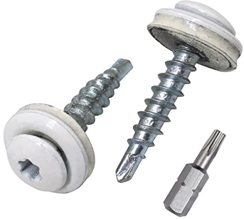 SKIR'CO Lot de 40 vis de toiture autoforeuses peintes avec rondelles EPDM Tête Torx Blanc pur RAL 9010 4,8 x 28 mm