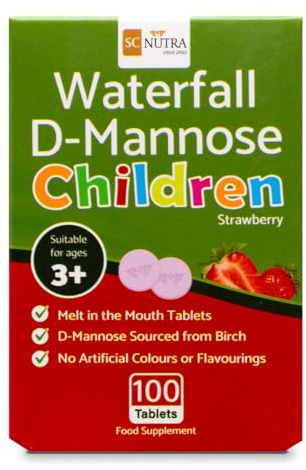Waterfall D-Mannose for Children Birch D-Mannose & Natural Strawberry Juice for Boys & Girls 3 Years + | 250mg Melts - Melt in the Mouth Tablets – 100 Count