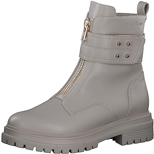 s.Oliver Damen Stiefeletten ohne Absatz aus Kunstleder mit Reißverschluss Beige (Ivory), 42