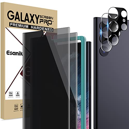 Esanik Sichtschutz für Samsung Galaxy S22 Ultra 5G 6,8 (2+2 Stück), 2x PET Sichtschutzfolie + 2x Kameraschutz, 7H Härte Anti-Spy Privacy Screen Protector