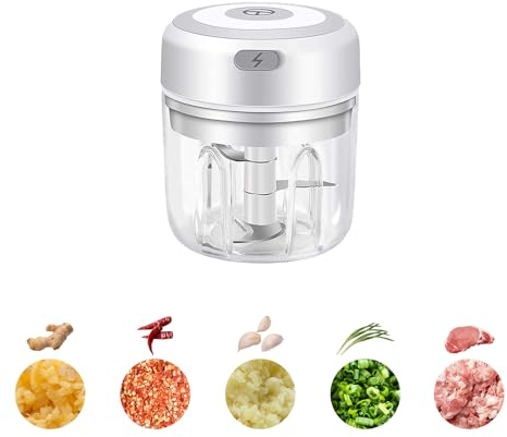 SANON Picadora Electrica de Alimentos, Mini Picadora Electrica, Picadora de Ajos, Mini Picadora Eléctrica de Ajo, Picadora de Cebolla Recargable Por Usb, Procesador de Alimentos, 250 ml
