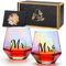 Gutsdoor Mr and Mrs Wine Glasses, Stemless Iridescent Wine Glasses Set of 2, 10 Oz Diamond Shaped, Unique Rainbow Valentines Engagement Wedding Gifts for Him and Her