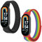 WD&CD 2Pcs Nylon Bracelet Compatible avec Xiaomi Mi Band 8 (Noir + Couleurs), Nylon Élastique Bracelet de Sport Réglable Souple de Remplacement