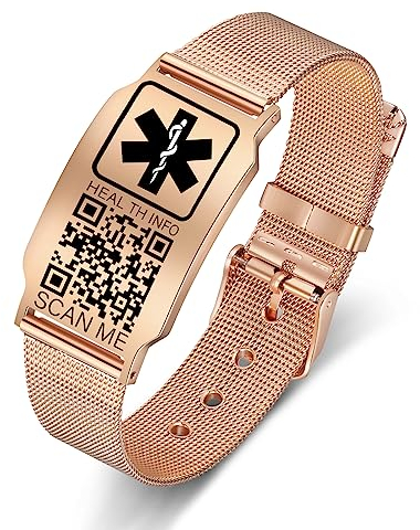 Theluckytag Upgraded Medical Armbänder Männer Frauen mit QR Code Alert ID Armbänder mit Titan Stahl Armband Fits Handgelenke Up 8''-10''-Mehr Raum Benutzerdefinierte Notfall medizinische ID Info
