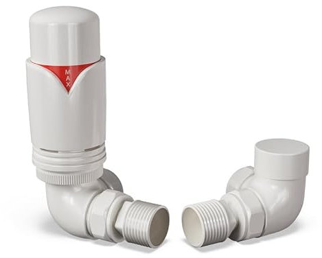 UK Radiators WhiteThermostatic Radiator Valve and WhiteLockshield Valve - White Classy and Modern Design 1/2 x 15mm Corner Radiator Valve