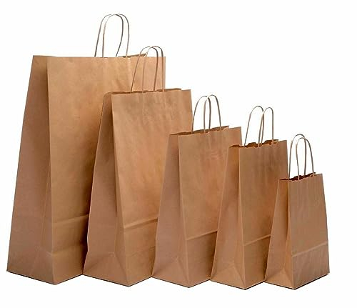 HOT BARGAINS Small Brown Paper Bags with Twisted Handles, 19 x 8 x 25 cm, 50-Pack