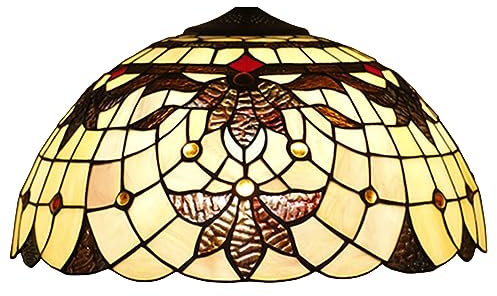 BOTOWI Tiffany Lampenschirm Ersatz, nur 16 Zoll Buntglaslampe Schornstein, barockes beige braun florales Glasperlendesign, für Tischlampe, Pendelleuchte, Stehleuchte, Deckenleuchten