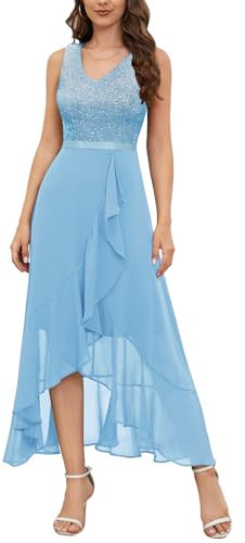 Berylove Hochzeit Kleid Damen Abendkleid Blau Abendkleid Elegant Brautjungfernkleider Brautkleider Hochzeitskleider BLS0015 Lightblue S