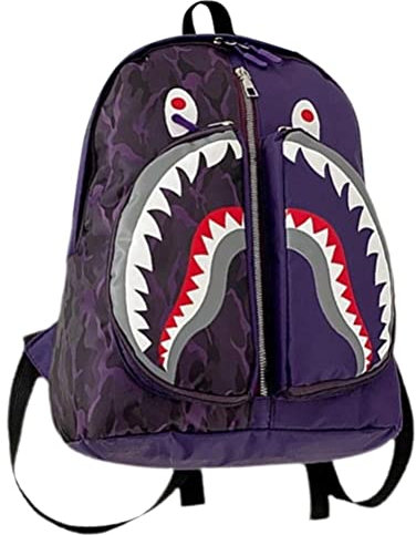 Luqeeg Hai-Rucksäcke, Shark Camo Rucksäcke mit verschleißfestem, wasserdichtem, Verstellbare Schultergurte, Große Kapazität Graffiti Hai Rucksack, Leichter Tagesrucksack Bookbag (Lila)