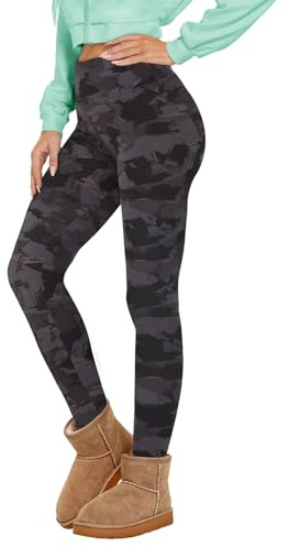 DDOBB Thermal Leggings Women High Waist Fleece Lined Winter Black Sports Leggings Workout Warm Yoga Pants Tights Running Hiking Gym(Black Printing XXL)