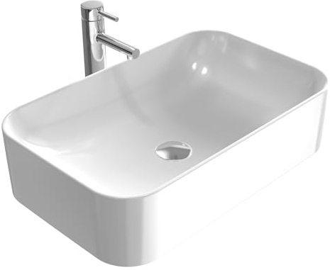 EMKE Waschbecken Aufsatzwaschbecken 60 x 38 x 15 cm, Handwaschbecken für Badezimmer & Gäste WC, Waschtisch Klein Waschbecken Bad Waschschalen Eckig Keramikwaschbecken Weiß