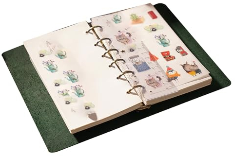 KISSKI·H Olvido Ringbuch A7 Notizbuch Leder Taschen Ringplaner, Nachfüllbar 6 Ring Binder Tagebücher, Kleines Reisetagebuch Organizer für Männer/Frauen, Vintage Schreiben, Handgefertigt, Grün