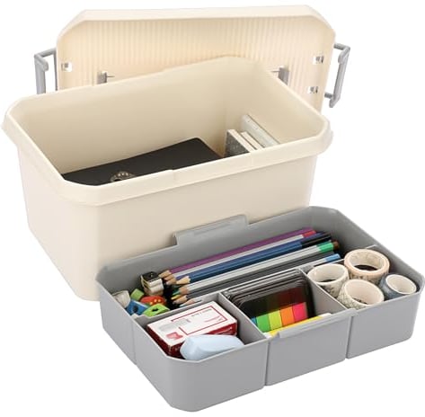 OGANAZI Craft Stackable Storage Box with compartments, Multipurpose Latch Lock Storage Container with Removable Divider Tray Handle, Art Craft Supply Storage Box with lid, 30.5 * 20 * 15cm (Medium)