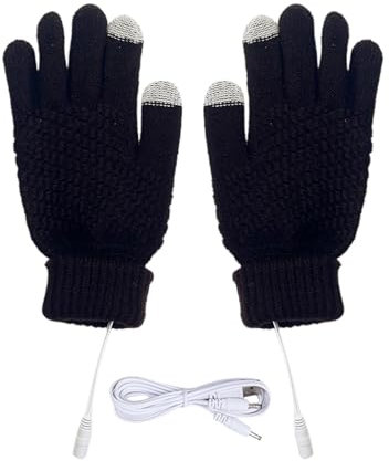 Fulenyi Guantes calefactables para Mujer - Guantes Calentadores de Manos USB con Pantalla táctil para Hombres y Mujeres,Guantes térmicos a Prueba de Viento de Lana para Tejer, Guantes eléctricos