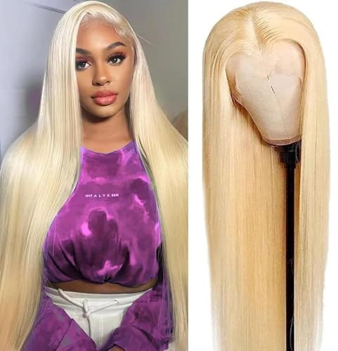 Echthaar Perücke Schwarz Frauen 613 Farbe 13x4 HD Straight Lace Front Wig 180% Density Blonde Transparent Straight Lace Front Perücke 26 inch Pre Plucked with Baby Hair