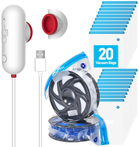 Vacbird 3D Drucker Zubehör Upgrade Vakuum Kit, 20er 3D Filament Vakuumbeutel mit USB-Pumpe(30 * 34cm) Wiederverwendbare, für 3D Drucker Glühfaden Lagerung, Schutz Filament von Feuchtigkeit