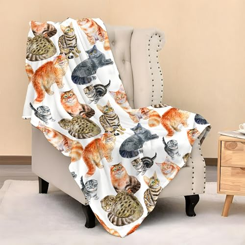 Eitqtbea Niedliche Kinderdecke mit Katzen-Druck, 127 x 101,6 cm, Plüsch-Flanell-Decken mit Katzen, Geschenke für Kinder, Frauen, Katzenliebhaber, Menschen
