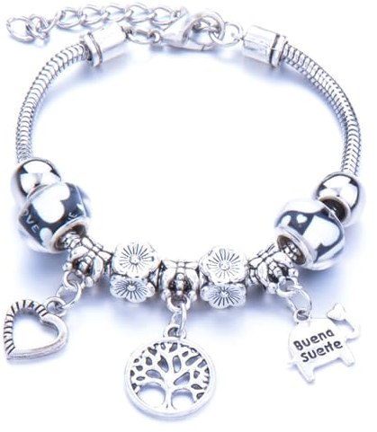 LuLiyLdJ Damenarmband, Edelstahlkettenarmband, mit Perlen und Kristallanhänger (C)